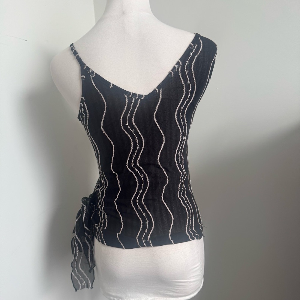 Y2K Ruched Mesh Top — Asymmetrical Drape & Sheer Waves sequins sparkly XS/S goth - Picture 7 of 8